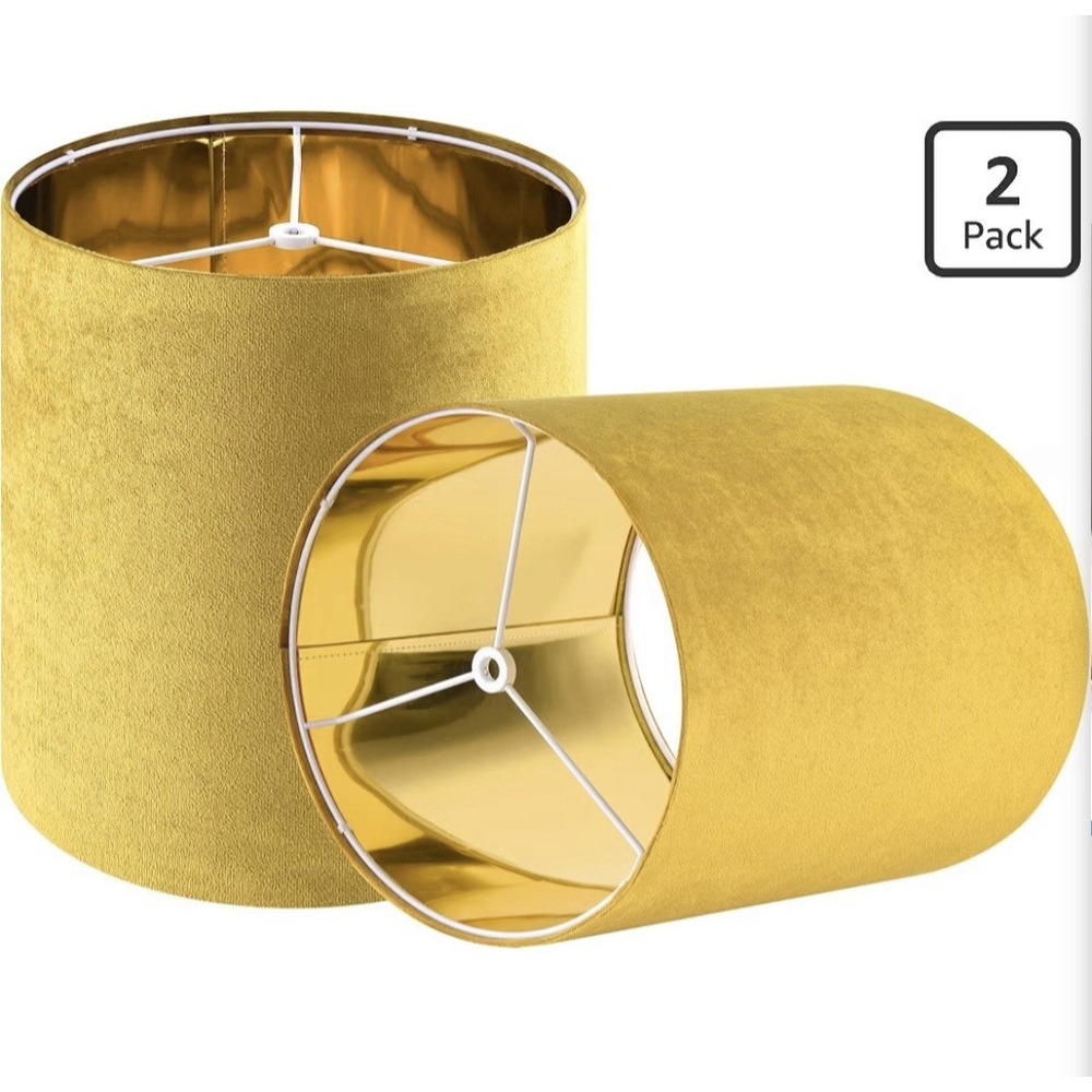GO&So 2-Pack Gold Drum Lamp Shades 10in Spider Fitter G7-13-YE-2 kit